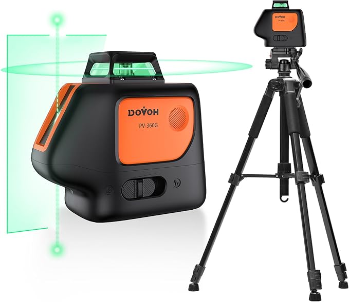 DOVOH Plumb Dot Laser Level with Tripod, 360 Degree, PV-360G-KIT | 2 Plumb Points, Self Leveling, Rechargeable, Green Beam, Entry Level, For Layout, Framing, HVAC, Plumbing, Construction