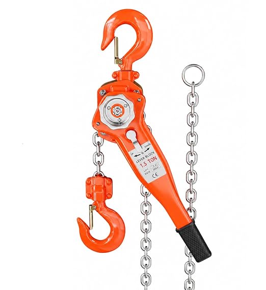 1.5 Ton (3300 LBS) Manual Lever Chain Hoist, 10 ft Heavy Duty G80 Galvanized Steel Come Along with Double-Pawl Brake & 360° Rotating Hooks for Garage Warehouse Construction Factory