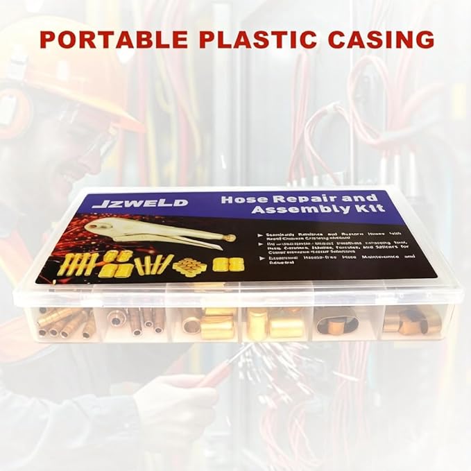 Hose Repair and Assembly Kits, 1/4" ID Torch Hose Repair Parts Kit, Oxygen Acetylene Welding Hose 'B' Size Fittings with Crimper, Welding Hose Repair and Installation Kit