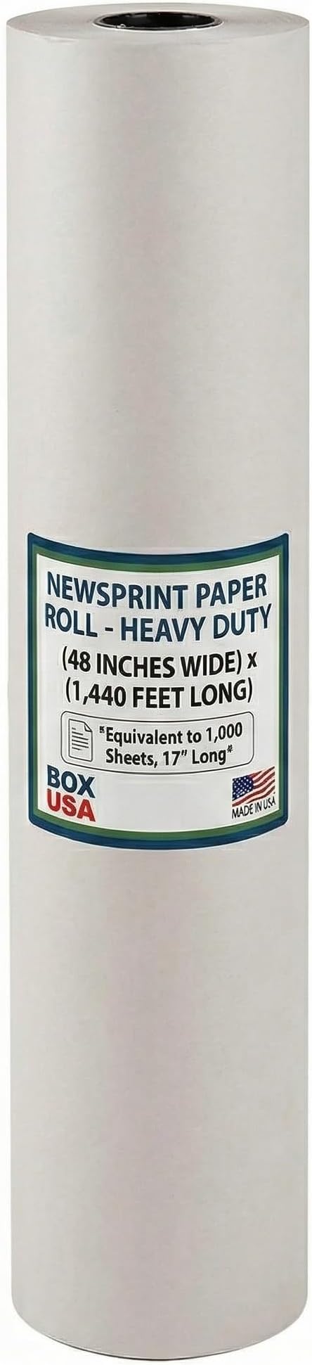 Box USA Packing Paper Roll 48" x 1400ft (1,000 Sheets 17" Equivalent) - Newsprint Paper for Shipping, Storage and Moving Supplies, White