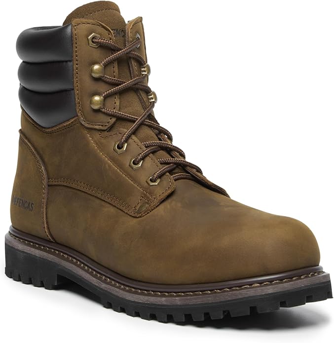Men's 6" Leather Steel Toe Work Boots for Men, Oil/Slip Resistant Rubber Sole, Men's Safety Construction Boots. 84710