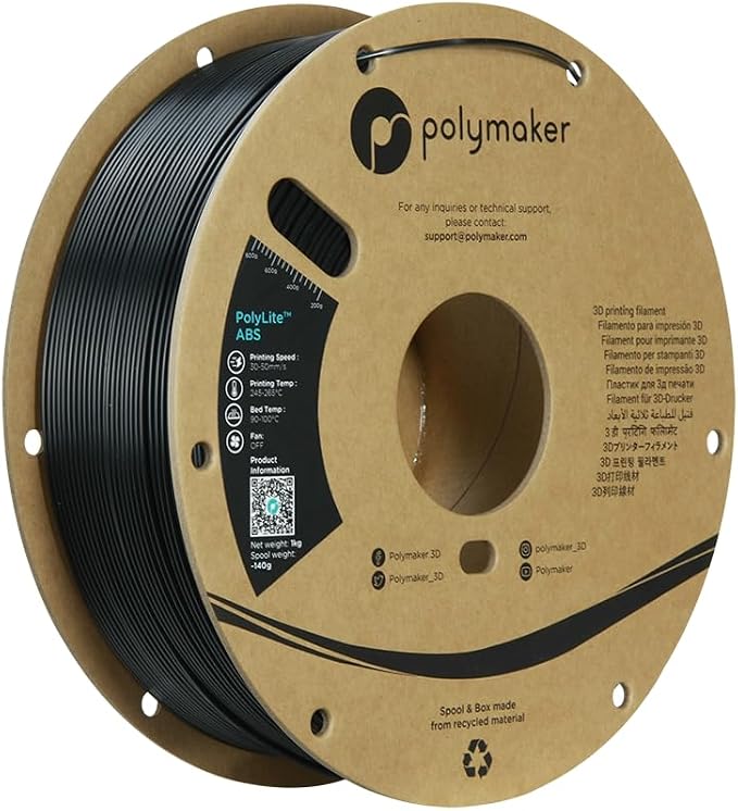 Polymaker ABS Filament 1.75mm Black*2, 2kg 3D Printing Filament, PolyLite ABS 3D Printer Filament, Heat Resistant, Strong & Durable, Dimensional Accuracy +/- 0.03mm