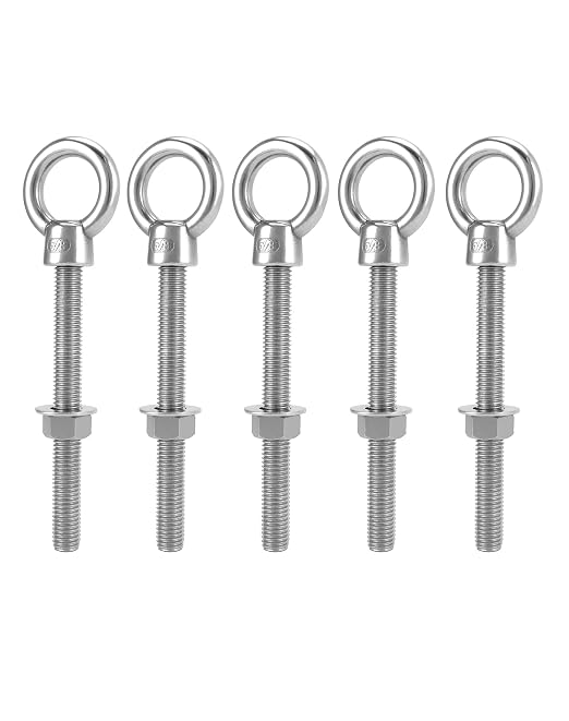 QWORK Threaded Eyebolts, 5 Pack 5/8" x 6" Long Stainless Steel Marine Grade Shoulder Eye Bolt
