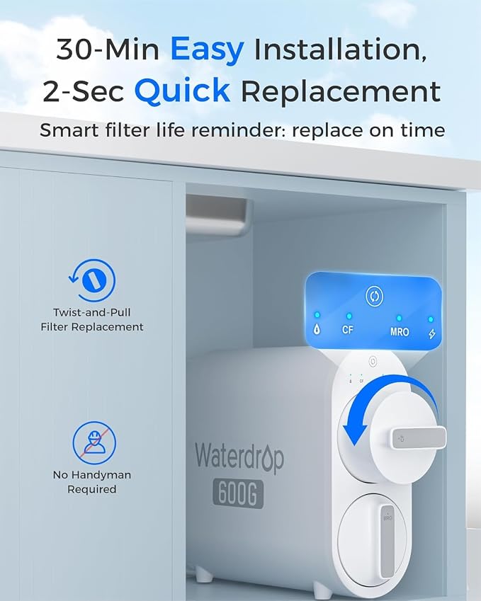 Waterdrop G2P6MRO Filter, Replacement for G2P600 RO System, 2-Year Lifetime | Only Compatible with G2P600 RO System, Under-Sink RO Water Filter, Long Lifespan, High Capacity, Easy Replacement