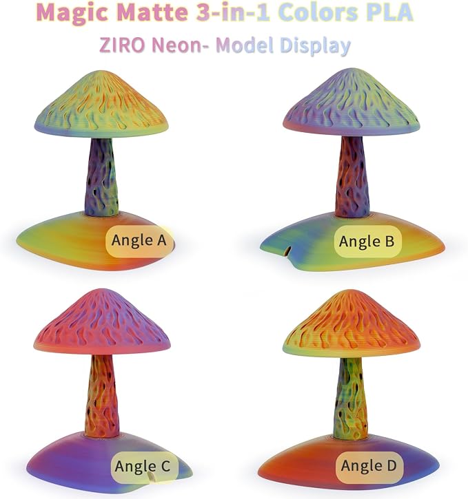 ZIRO Matte Tricolors PLA Filament Bundle, 4 Packs Magic Color Change by Angle Filament 1.75mm, Dimensional Accuracy +/-0.03mm, Fit Most FDM 3D Printer, 1KG x 4 Spool (no-Shine Surface)
