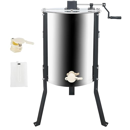 Honey Lake 4/12 Frame Manual Honey Extractor, Food Grade Stainless Steel Honeycomb Drum Spinner with Transparent Lid, Beekeeping Equipment for Honey Extraction with Height Adjustable Stand