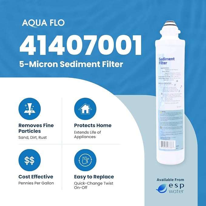 Aqua Flo 41407001 Sediment Filter – Quick Change Pre-Filter for Aqua Flo Platinum QCRO 4-Stage RO Systems – 5 Micron, High-Performance Cartridge, Easy Twist-Lock Install | For QCRO and QCUF Reverse Osmosis Under Sink Systems, Quick Change Easy Twist-Lo...