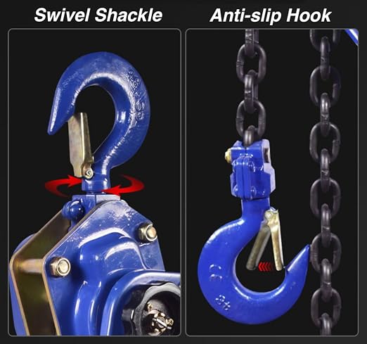 Hand Chain Hoist 1 Ton 10ft Chain Block and Tackle Pulley System, 6mm Chain Come Along Winch Heavy Duty Block Chain Fall Hoist, G80 Chain Lever Hoist Garage Chain Lift
