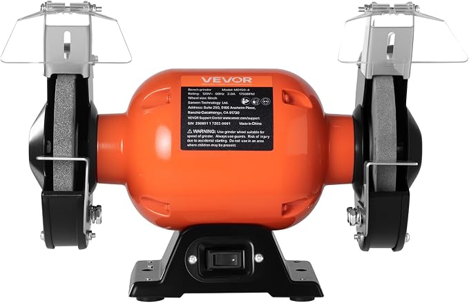 VEVOR Bench Grinder, 6-inch Single Speed Bench Grinder, 1750RPM Low-Speed Table Grinders with 250W 2A Induction Motor, 36/60-Grit Grinding Wheels & Adjustable Tool Rest for Precise Sharpening Grinding