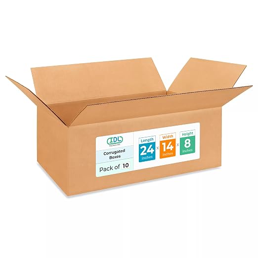 Large Shipping & Moving Boxes 24x14x8 inches (10-Pack) - Extra Strength 200 lb vs Regular - USA-Made Corrugated Large Boxes for Moving - Shipping Box for USPS, UPS, FEDEX by IDL Packaging -