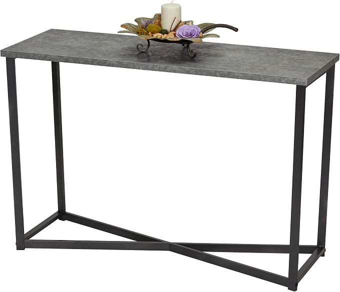 Household Essentials Slate Concrete Top Console Table with Black Iron Base