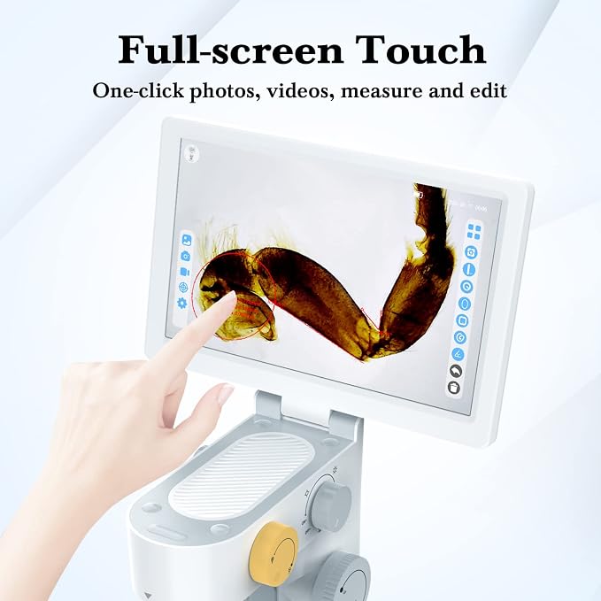 T1 Biological Digital Microscope with 9" IPS Touchscreen, 1600X Optical Objective Lenses, STEM Kids Microscope,Windows/Mac Compatible