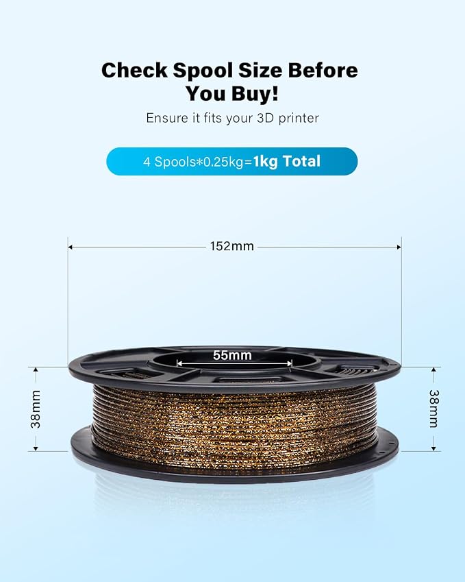 YOUSU 3D Printer Filament Galaxy PLA Filament 1.75mm, 3D Printing Filament Bundle, Multi Color PLA Filament Glitter 250g X 4 Color Pack.