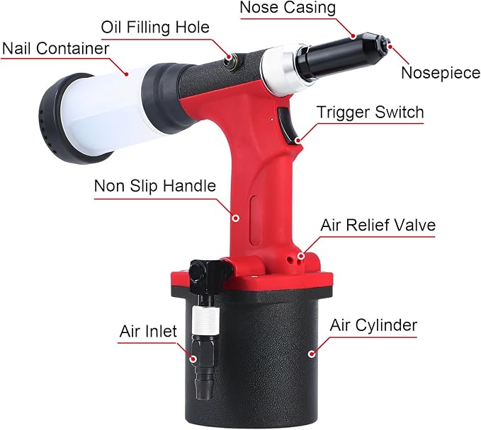 Heavy Duty Air/Hydraulic Rivet Gun Professional Riveting Tool 1/4" air Power Tool Self Suction Style