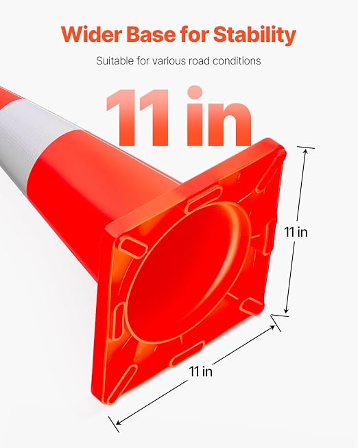 VEVOR 12Pack 18" Traffic Cones, Safety Road Parking Cones PVC Base, Orange Traffic Cone with Reflective Collars, Hazard Construction Cones for Home Traffic Parking
