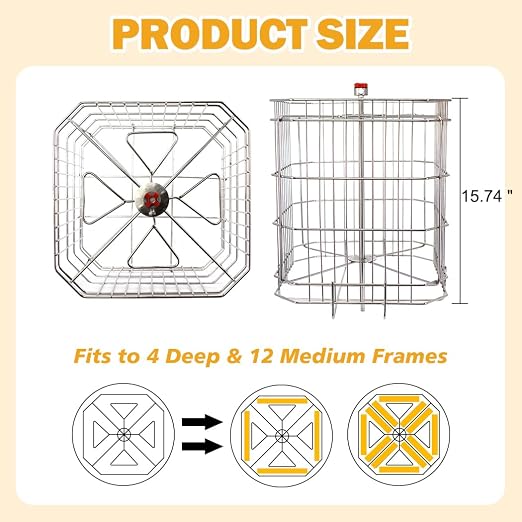 BeeCastle 4/12 Frame Electric Honey Extractor Stainless Steel Honeycomb Drum Spinner Extractor, Beekeeping Extraction Equipment (4 Deep Frames)