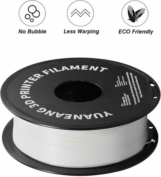 PLA 3D Printer Filament 1.75mm, 1kg Spool, ±0.03mm Precision, Low-Warp & Easy Printing, White