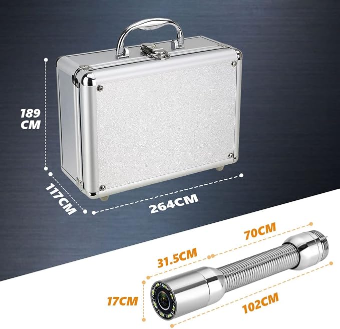 17MM Sewer Camera, Pipe Inspection Camera with 16GB TF Card, 9" Monitor, AHD 720P, 25M/82ft, Silver, Waterproof