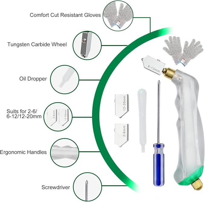 SPEEDWOX Glass Cutting Tool Kit Include Glass Running Pliers, Breaker Grozer Pliers, Mosaic Nippers with Replacement Wheel, Pistol Grip Glass Cutter Set, Cut Resistant Gloves Leather Zipper Bag