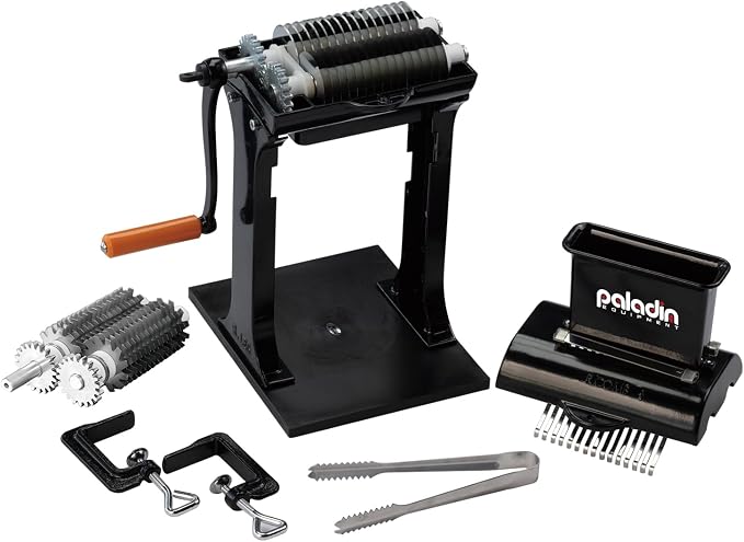 Paladin Equipment Meat Tenderizer Tool Manual Machine beef Jerky Slicer, 2-in-1 meat tenderizer machine Heavy Duty Cuber, 2 Set of Stainless Steel Blades, Aluminum Construction for Beef, Chicken