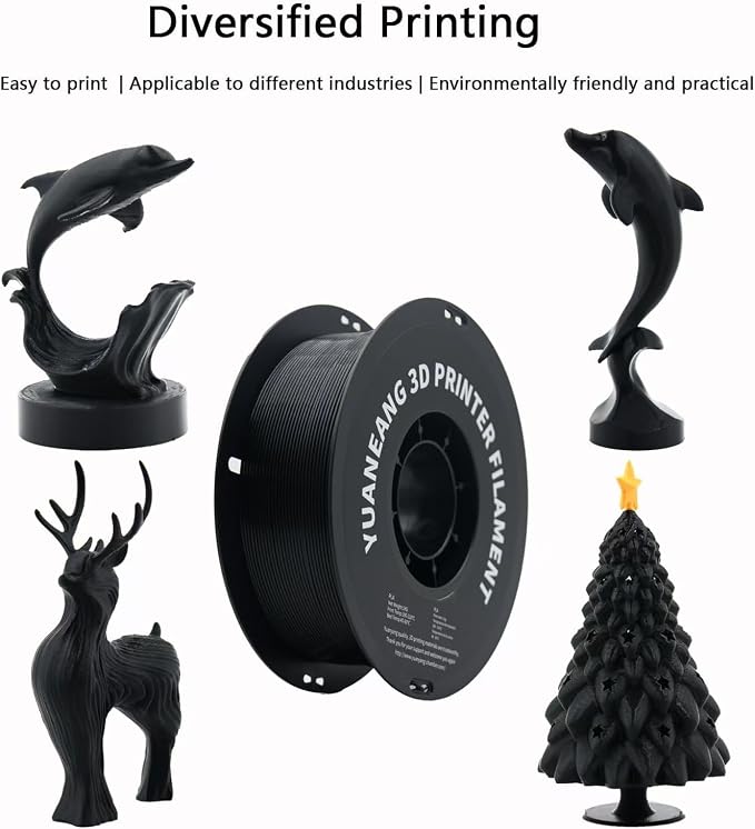 Black PLA 3D Printer Filament 1.75mm, 1kg Spool, ±0.03mm Dimensional Accuracy, Low-Warp & Easy Printing, Ideal for Prototypes, Models