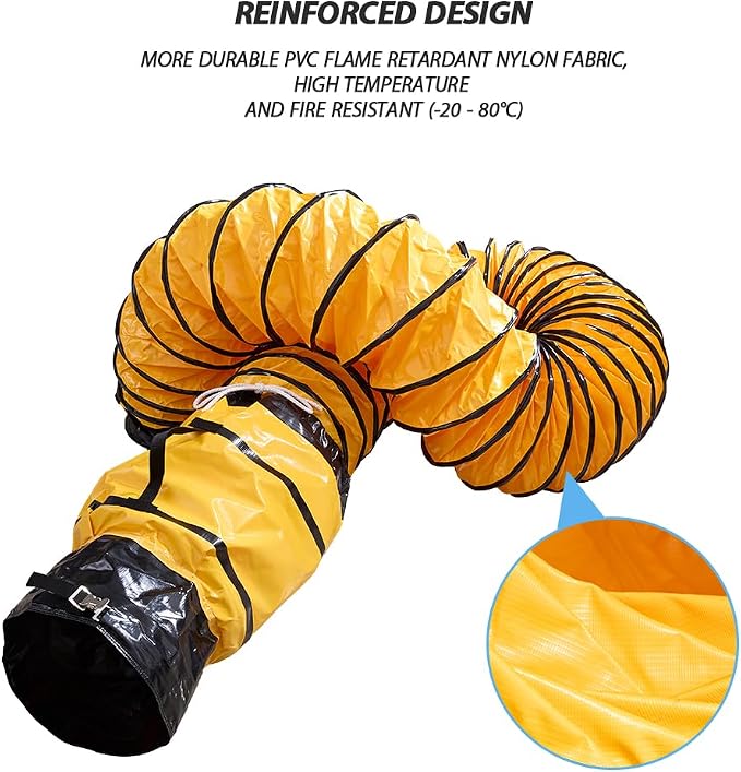 25ft PVC Flexible Ducting Hose Retracts Into Self-Contained Carry Bag, 12Inch Flame Retardant HVAC Ducting with Adjustable Belt and D-Ring for Ventilation & Exhaust (12inch x 25ft w/bag)