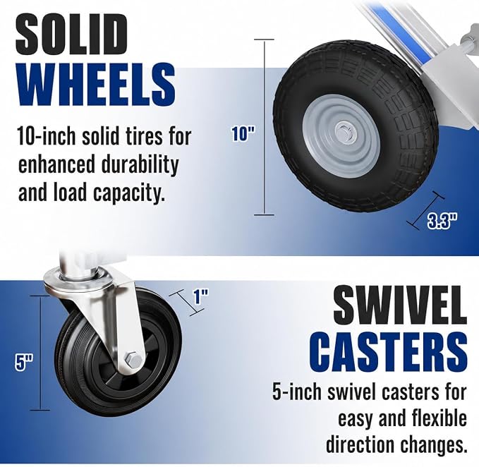 Hand Trucks Heavy Duty Aluminum Dolly Cart, 3 in 1 Design 1000 Lbs Capacity with Solid Wheels - Foldable, Portable, Ergonomic Handle, Perfect for Construction, Warehouses, Factories, Indoor & Outdoor