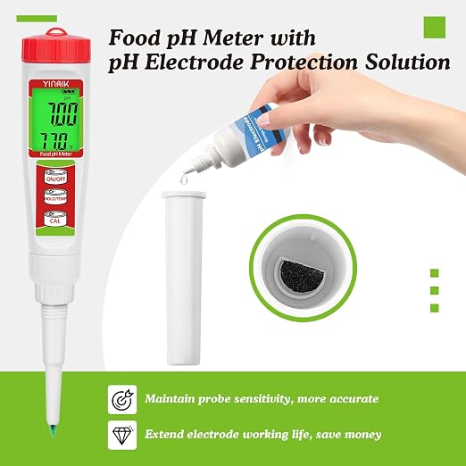 Digital Food pH Meter YINMIK pH Meter Food Fermentation with Calibration Solution Kit pH Test Strips for Food Spear Tip pH Meter Probe for Dough Sushi Rice Fermenting Sausage Meat Soap Cheese …