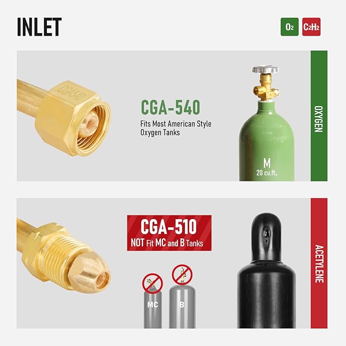 RX WELD Oxygen Acetylene Regulator Set, CGA540 & CGA510, B Size | Medium-duty cutting & welding set. Brass body. Outlet thread 9/16"-18