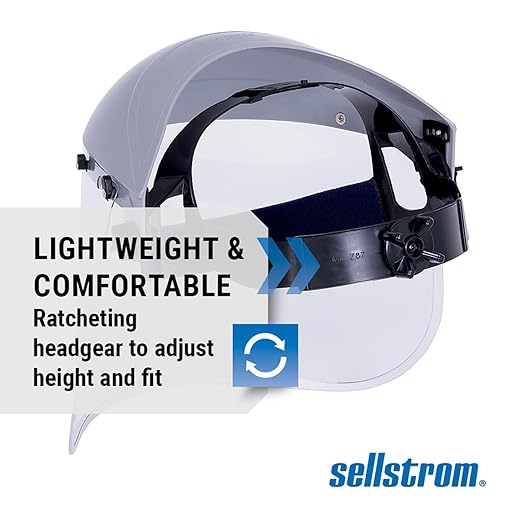 Sellstrom Advantage Face Shield - Lightweight, High Impact, Polycarbonate Window with Reinforced Aluminum Binding, Protective Crown & Adjustable Ratchet Headgear, for Grinding, Cutting - ANSI Z87.1