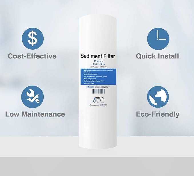 Sediment Melt Blown Water Filter Cartridge Standard 2.5x10" 20 Micron 25 Pack