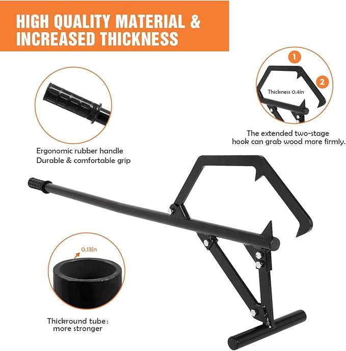 Timberjack Log Roller Lifter, Adjustable Log Roller Cant Hook, Heavy Duty Steel Log Jack, 50.8" Long Handle Timberjack Log Lifter, Ups to 25" in Dia Logging Tools for Rolling and Raising Up Logs
