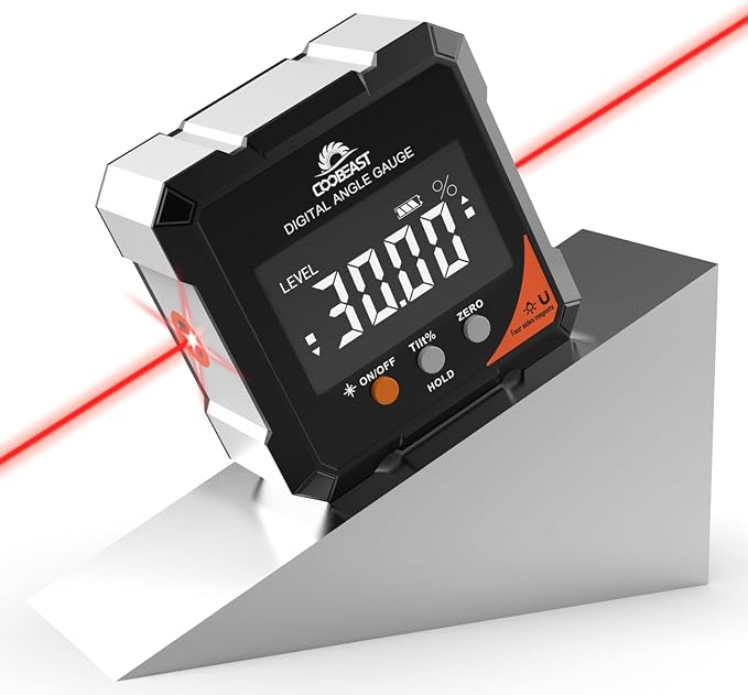 Digital Angle Finder with Laser, 4-Side Magnetic Digital Angle Gauge, Rechargeable Mini Digital Laser Level Measuring Tool Cube Inclinometer with Backlight for Woodworking Tablesaw Gift for Men Black