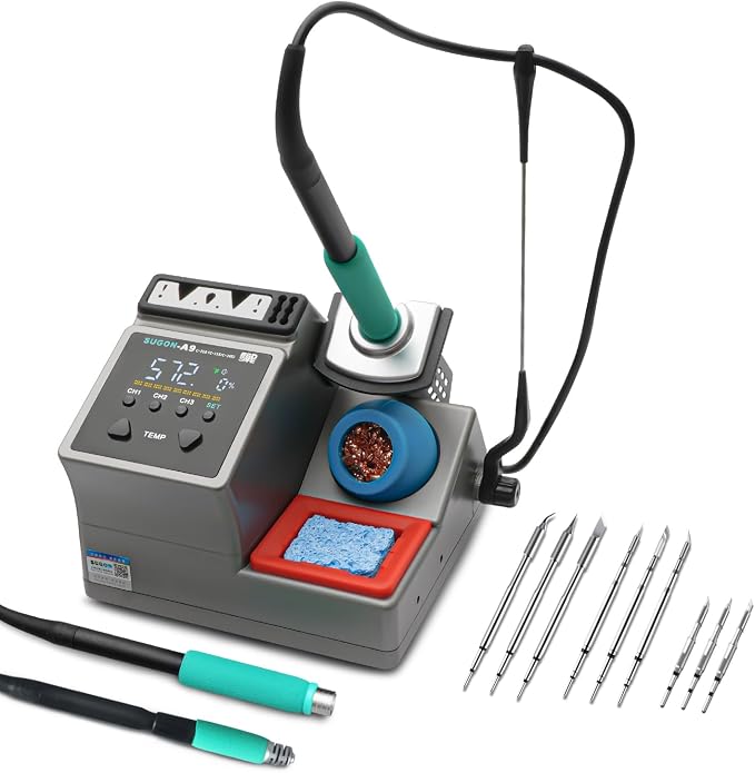 SUGON A9 210/245/115 Precision Soldering Stations, 120W Digital Soldering Iron Kit, with 210/245/115 Soldering Iron Tips and 3 Helping Hands, 212℉-842℉, ℃/℉, 3 Temperature Storage, Sleep mode
