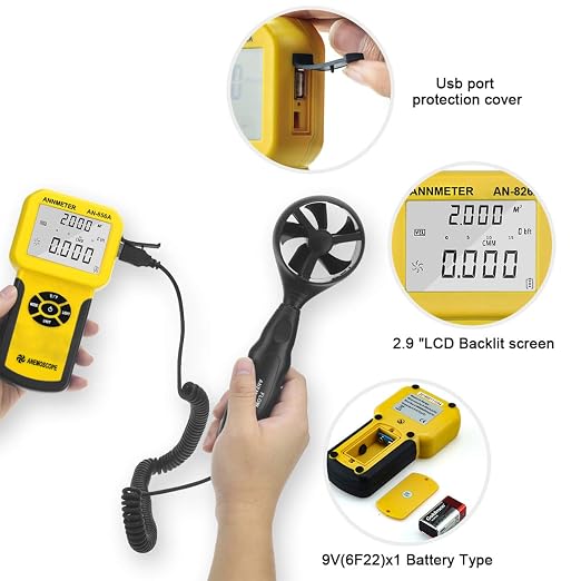 AIOMEST Pro HVAC Anemometer- Air Flow Velocity Meter AI-826A 0.001~100Mph Wind Speed Gauge,Handheld Wind Tester Measuring Airflow Movement Temp with Max AVG Current
