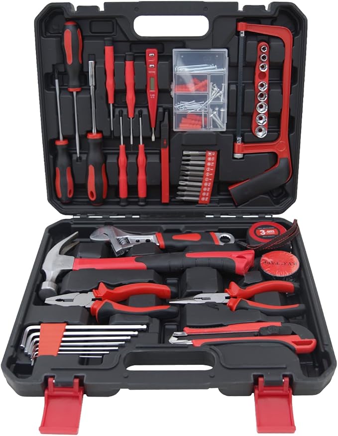 Hantinstom 108-Piece Household Tools Kit Essential Home Repair Set with Plastic Toolbox Ideal for College Students, Home Use & More
