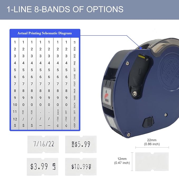 Motex Genuine MX-5500NEW 1 Line 8 Digits Price Tag Gun Kit - Includes 10,000 White Blank Labels and 1 Pre-Loaded Inker with 1 Ink Refill - for Grocery Store, Retail Shop, Garage Sale(Dark Blue)
