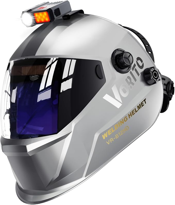 Large View True Color Auto Darkening Welding Helmet with LED Light - Solar Powered, 4 Arc Sensors, 1/1/1/1 Optical Clarity, Wide Shade 4/5-13 for TIG MIG ARC Grind
