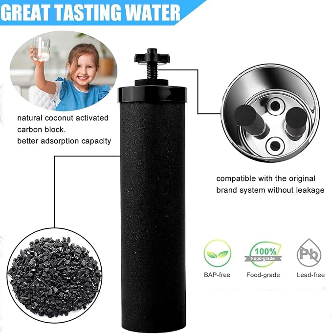 Water Filter Replacement Compatible with Berkey Gravity Filter Filtration System, NSF/ANSI 42 Certified 4 Black Filters and 4 Fluoride Filters PF2 for Travel, Big, Royal Series