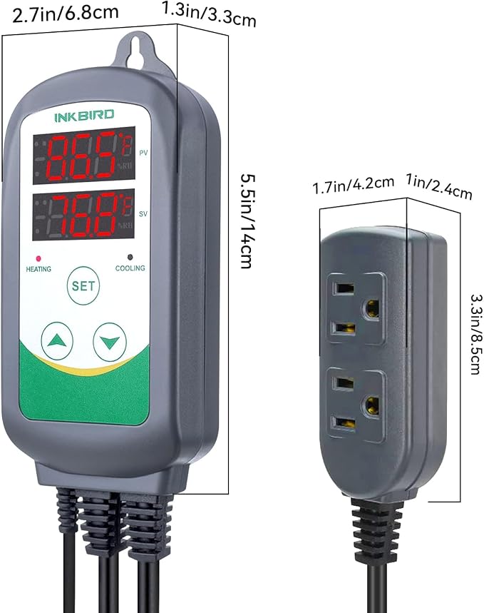 Inkbird ITC-308 with ITC-312 Temperature Controller for Plant Grow Tent Greenhouse Reptile for Heating and Cooling