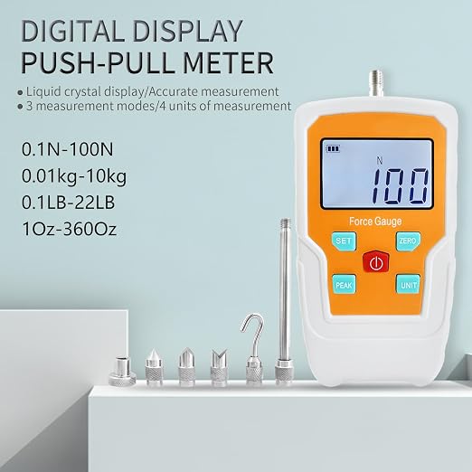 Digital Force Gauge Push and Pull Meter Dynamometer Tension Pressure Tester Thrust Meter Compression Load Plug Force Destructive Tests 100N/10kg/22lbf/360Oz