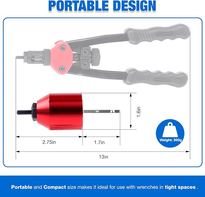 YUZES Rivnut Tool Adapter for Cordless Drill Electric- Newly Labor Saving Rivet Nut Gun Kit with 13 Mandrels & 260 Rivet Nuts, Professional Rivnut Gun Kit with Carrying Case (Rivet Nut Tool-30-R1)