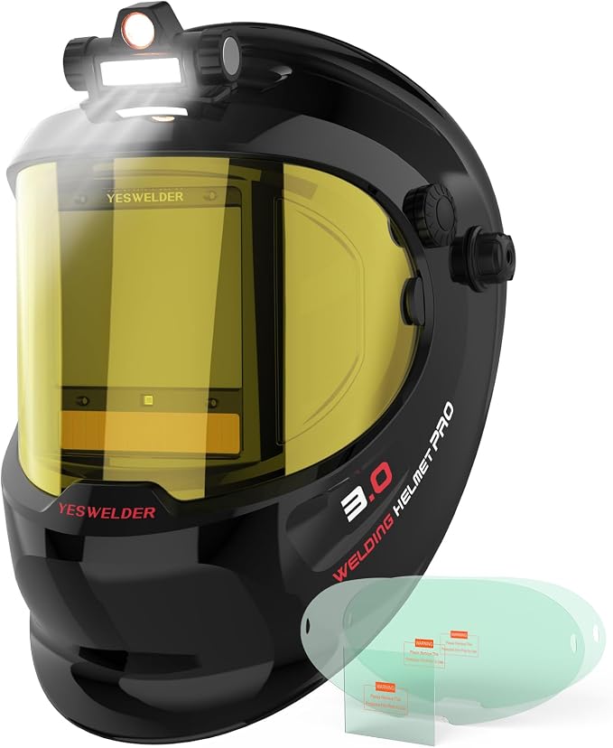 YESWELDER Welding Helmet with LED, Digital Filter, Side View & Replacement Lens