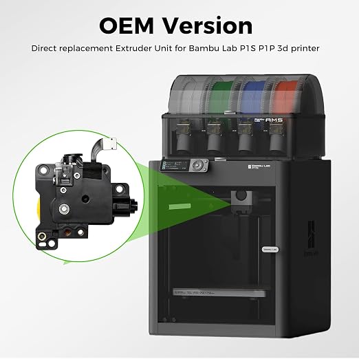 Bamboo Original P1 Series Stainless Steel Extruder Unitt with Dual Gears for Increased Extrusion Force and Filament Break Detection,Compatible with Bambu Lab P1P/P1S 3D Printer