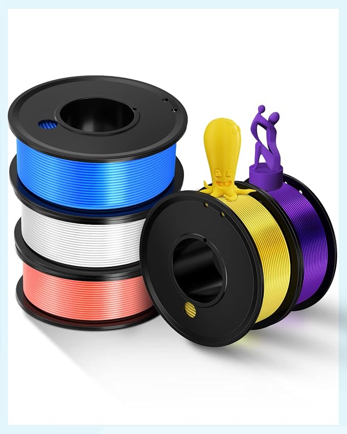 3D Printer Filament PLA 1.75mm 3-D Printing Materials 5 Colors Bundle Print Filimate 1.75 mm White Yellow Pink Blue Purple Filiment1.75 Accuracy ±0.02mm Fillament Spool Vacuum Pack 250G X 5