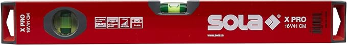 SOLA LSX16 X PRO Aluminum Box Profile Spirit Level with 2 60% Magnified Vials, 16-Inch , Red