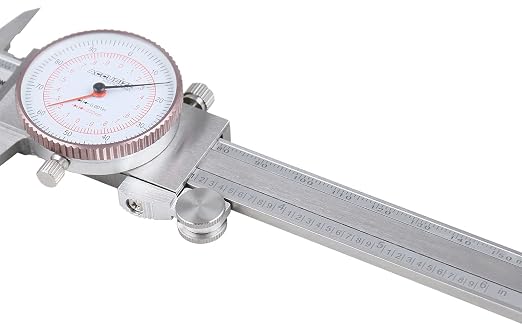Accusize Industrial Tools 0-6''/0-150 mm by 0.001''/0.02 mm Inch/Metric Dual Needle Precision Dial Caliper Stainless Steel, P920-S236 | 0.001 in/0.02 mm Resolution, +/-0.001 in/0.03 mm Accuracy, Hardened Stainless Steel, 4-Way Measuring