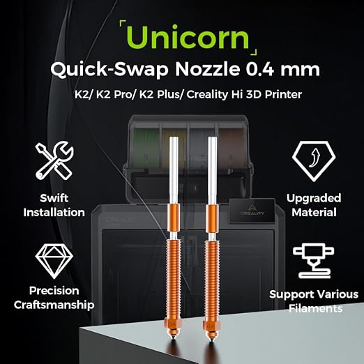Creality K2 Plus Nozzles, Original Creality K2 Combo Hotend Nozzles, Extruder Replacement Nozzles Kit with Titanium Alloy Copper Alloy Hardened Steel Nozzle for Creality K2 Pro/Hi (0.4mm 2PCS)