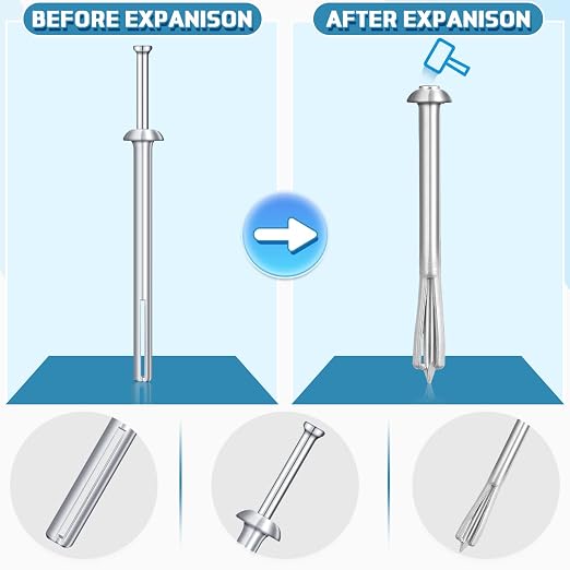 100 Pcs 1/4" x 3" Drive Nail in Anchor Drive Expansion Cement Hammering Anchors Pin Rustproof Zinc Plated Concrete Nails Heavy Duty for Brick Drywall Metal Wood, Hammer Fasteners Kit