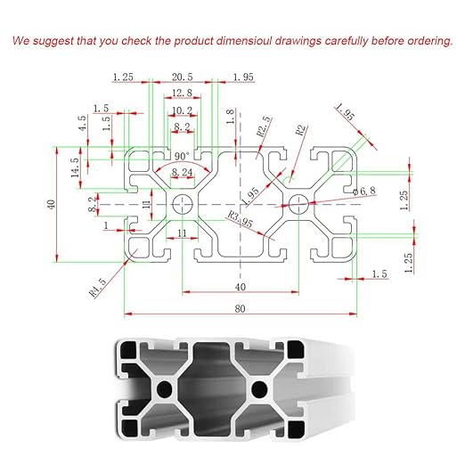 4080 T Slot Aluminum Extrusion for 3D Printer Parts and CNC DIY Silver 1220mmX2